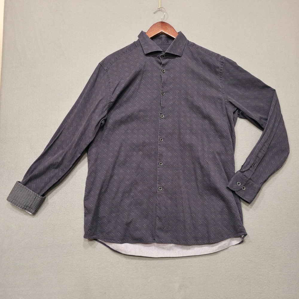 Visconti Black Men Blue Tailored Fit Long Sleeve Flip Cuff Button Up Shirt Sz XL